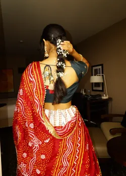 Green and Ivory Lehenga with Bandhani Dupatta - hover