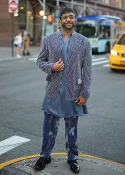 Silk Blue Embellished Jacket Set