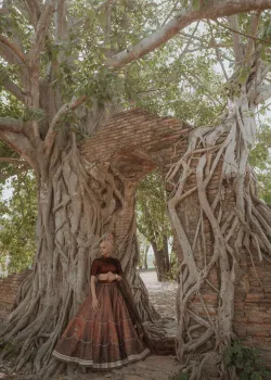 Vintage Maroon Printed Lehenga - hover