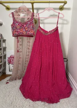 Hot Pink Floral Lehenga 
