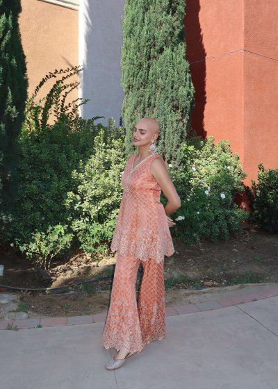 Orange Embroidered Peplum Set
