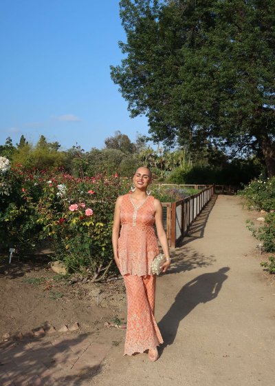 Orange Embroidered Peplum Set