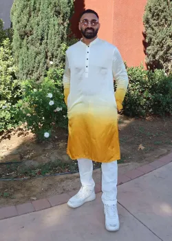 White to Orange Ombre Kurta Set