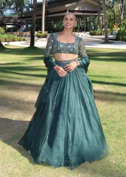 Green Silk Organza Lehenga Set