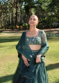 Green Silk Organza Lehenga Set - hover