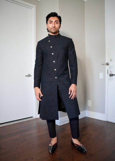 Black Asymmetric Cut Sherwani