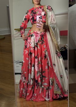 Hot Pink/Red Floral Lehenga Set