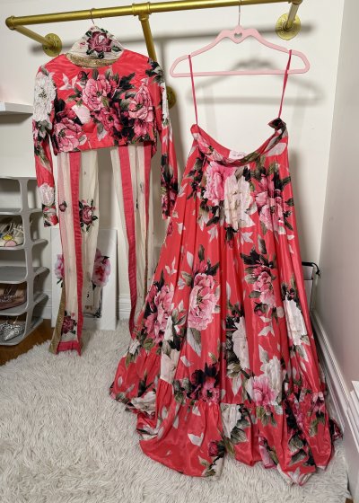 Hot Pink/Red Floral Lehenga Set