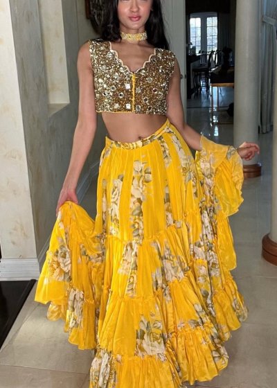 Yellow Floral Mirror Lehenga