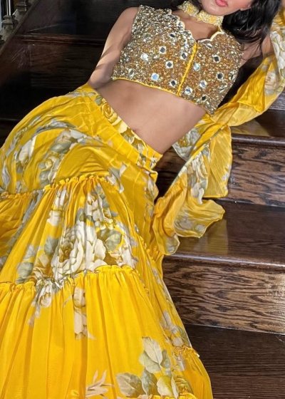 Yellow Floral Mirror Lehenga