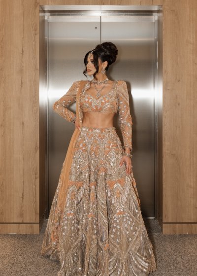 Beige Metallic Bridal Lehenga