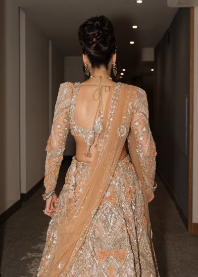 Beige Metallic Bridal Lehenga