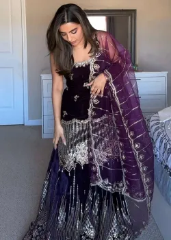 Purple Velvet Sharara Set