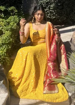 Yellow Mirrored Lehenga - hover