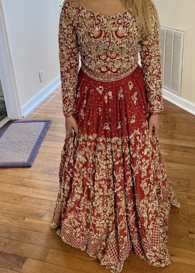 Red Long-Sleeved Bridal Lehenga
