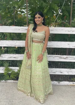 Green Mirrorwork Lehenga