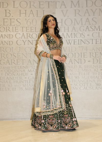 Forest Green Velvet Floral Lehenga