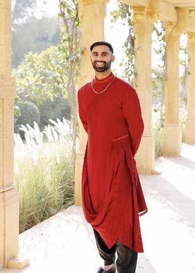 Red Draped Kurta Set