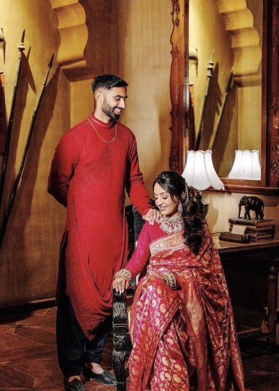 Red Draped Kurta Set