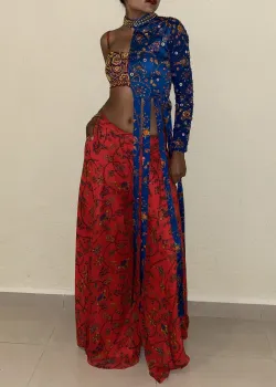 Red Printed Sharara Set  - hover