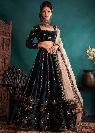 Navy Velvet Lehenga