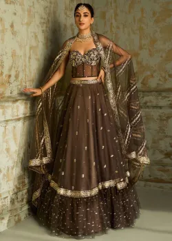 Dark Grey Embellished Corset Lehenga