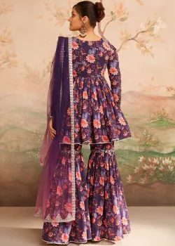 Purple Floral Sharara Set - hover