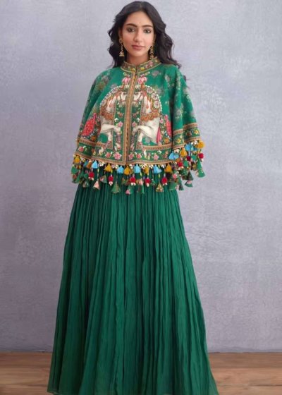 Green Baluchi Cape Set