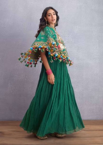Green Baluchi Cape Set