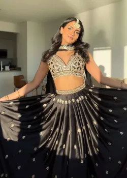 Black and Gold Satin Lehenga