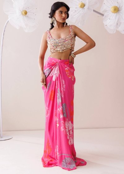 Pink Floral Skirt Set