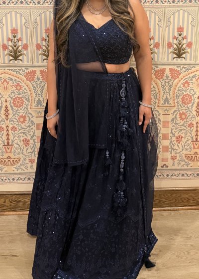 Dark Navy Sequin Lehenga