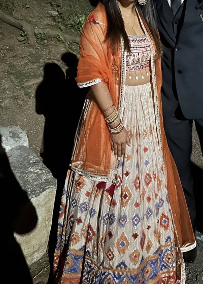Orange Geometric Lehenga Set