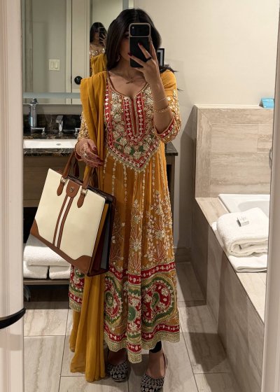 Mustard Yellow Embroidered Anarkali 
