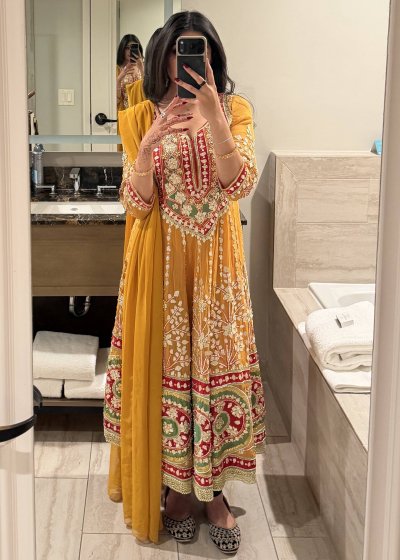 Mustard Yellow Embroidered Anarkali 