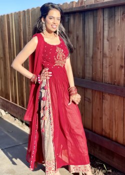 Red Slit Kurta Set