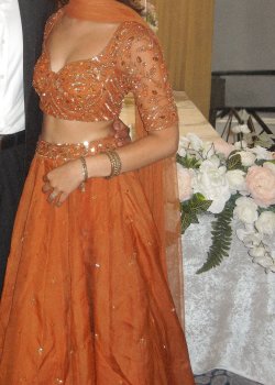 Rust Orange Organza Lehenga Set