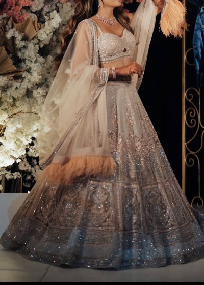 Peach Feathered Lehenga