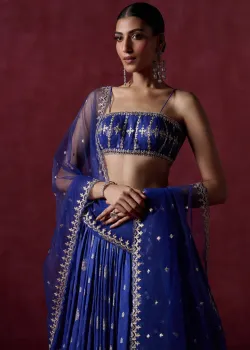 Royal Blue Brocade Lehenga - hover