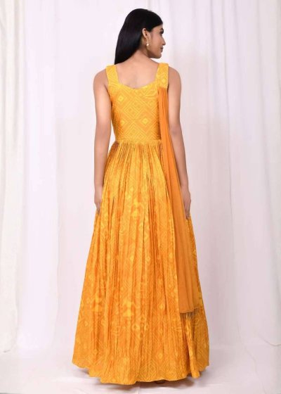 Yellow Geometric Print Anarkali