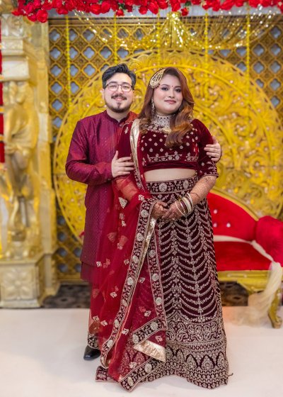 Maroon Velvet Bridal Lehenga