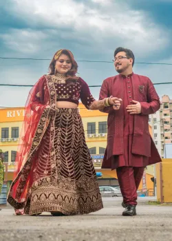 Maroon Velvet Bridal Lehenga