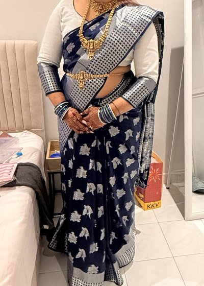Navy and Silver Kanjivaram Sari