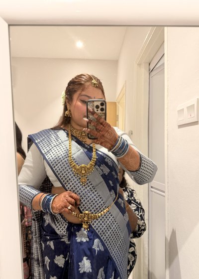 Navy and Silver Kanjivaram Sari