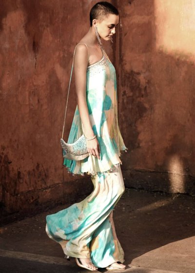 Aqua One-Shoulder Co-Ord Set