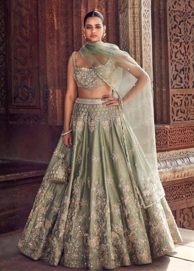 Sona Patti Jade Bow Lehenga Set