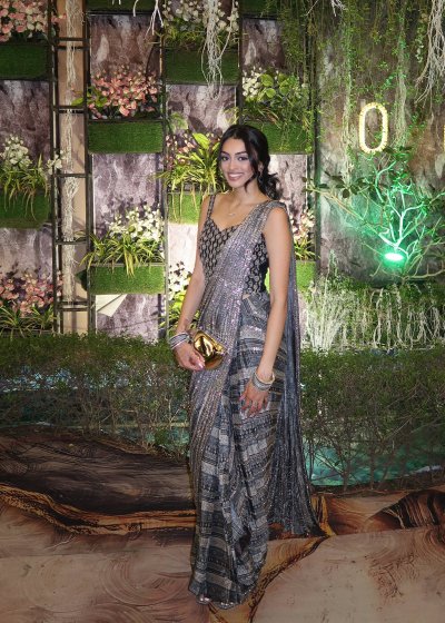 Black and Silver Pre-Draped Sari