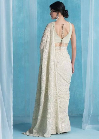 Soft Green Pre-Draped Sari