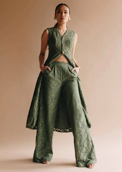 Sage Duster and Trouser Set