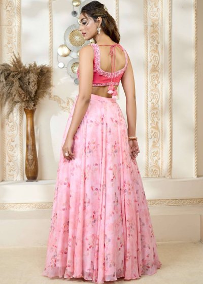 Pink Rose Petal Print Lehenga Set